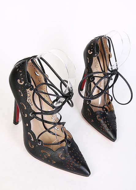 Black High Heels, Vintage Lady High Heels, Spring Shoes, Pointed Toe Lace-up High Heels, #SWS20341