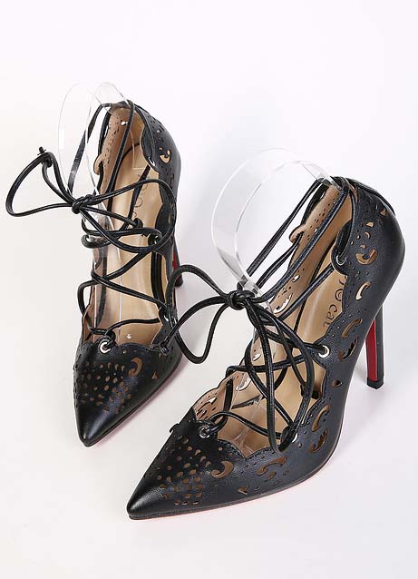 Black High Heels, Vintage Lady High Heels, Spring Shoes, Pointed Toe Lace-up High Heels, #SWS20341