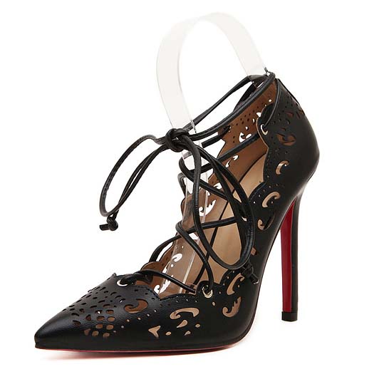 Black High Heels, Vintage Lady High Heels, Spring Shoes, Pointed Toe Lace-up High Heels, #SWS20341