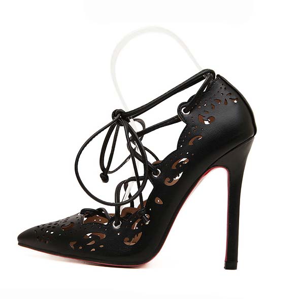 Black High Heels, Vintage Lady High Heels, Spring Shoes, Pointed Toe Lace-up High Heels, #SWS20341