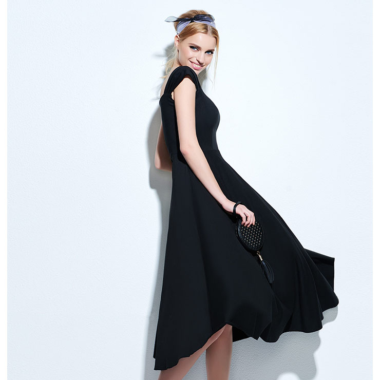 Spring Garden Party Swing Dress, Summer Day Dress Black, Vintage Casual Retro Dress, Cotton Vintage Tea Dress, Rockabilly Swing Dress, Women