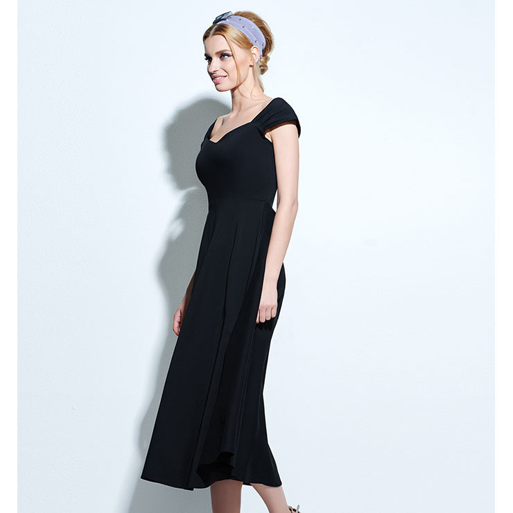 Spring Garden Party Swing Dress, Summer Day Dress Black, Vintage Casual Retro Dress, Cotton Vintage Tea Dress, Rockabilly Swing Dress, Women