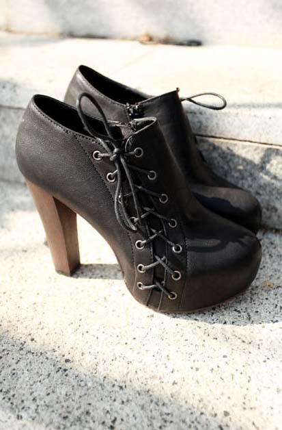 Cheap Lady Boots,  Vintage Black High Heels Boot, Inexpensive PU Boots, Hot Sale Lace-up Boots, #SWB20238