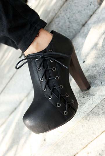 Cheap Lady Boots,  Vintage Black High Heels Boot, Inexpensive PU Boots, Hot Sale Lace-up Boots, #SWB20238