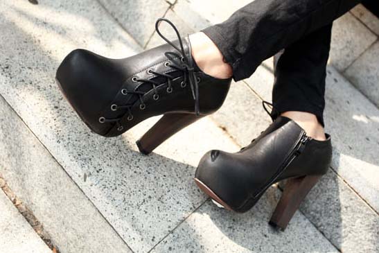 Cheap Lady Boots,  Vintage Black High Heels Boot, Inexpensive PU Boots, Hot Sale Lace-up Boots, #SWB20238