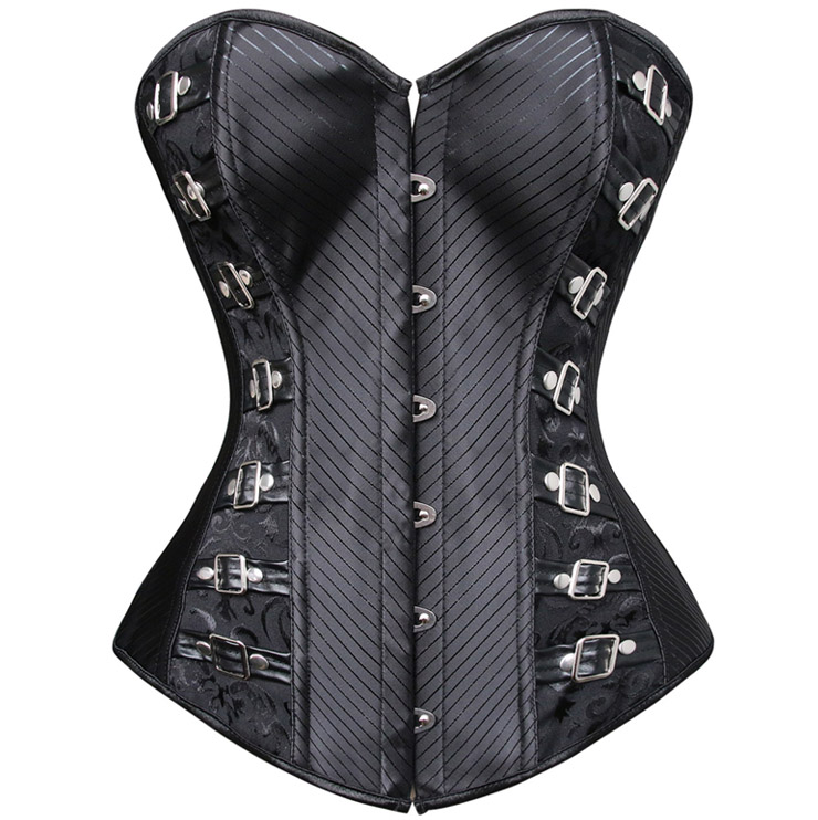 Vintage Black Steampunk Buckle Closure Overbust Corset N9901