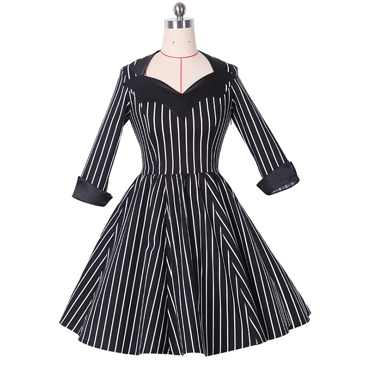 Women's Elegant Vintage Stripe Swing Dress N14173