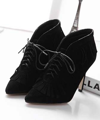 Retro Martin Boots, Winter Hot Sale Boots, Ladies Black Tassels Ankle Boots, Sexy Pointed Toe Boots, #SWB20386