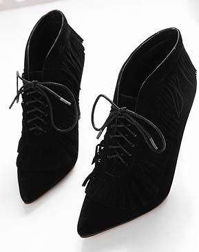 Retro Martin Boots, Winter Hot Sale Boots, Ladies Black Tassels Ankle Boots, Sexy Pointed Toe Boots, #SWB20386