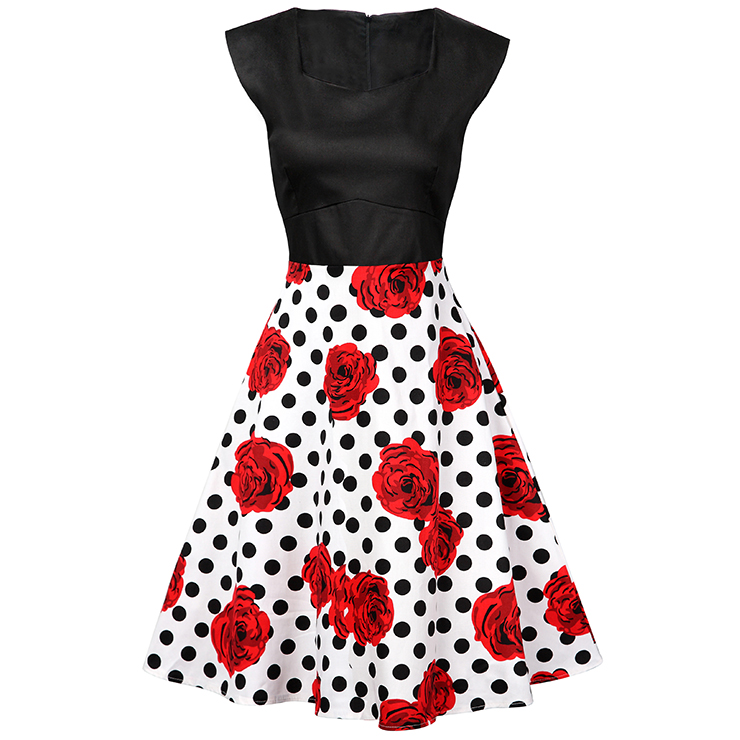 1950's Vintage Floral Print Sleeveless A-line Cocktail Party Dress N12537