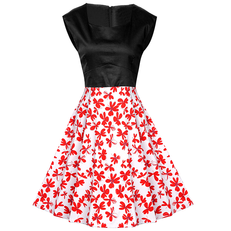 1950's Vintage Floral Print Sleeveless A-line Cocktail Party Dress N12539
