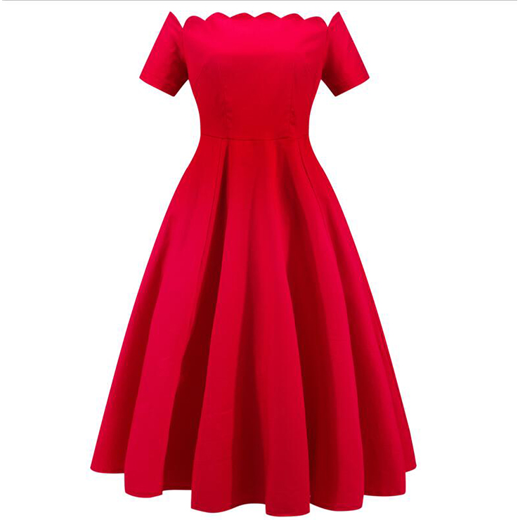 Sexy Vintage Red Off the Shoulder Short Sleeve Cocktail Party Dress N12549