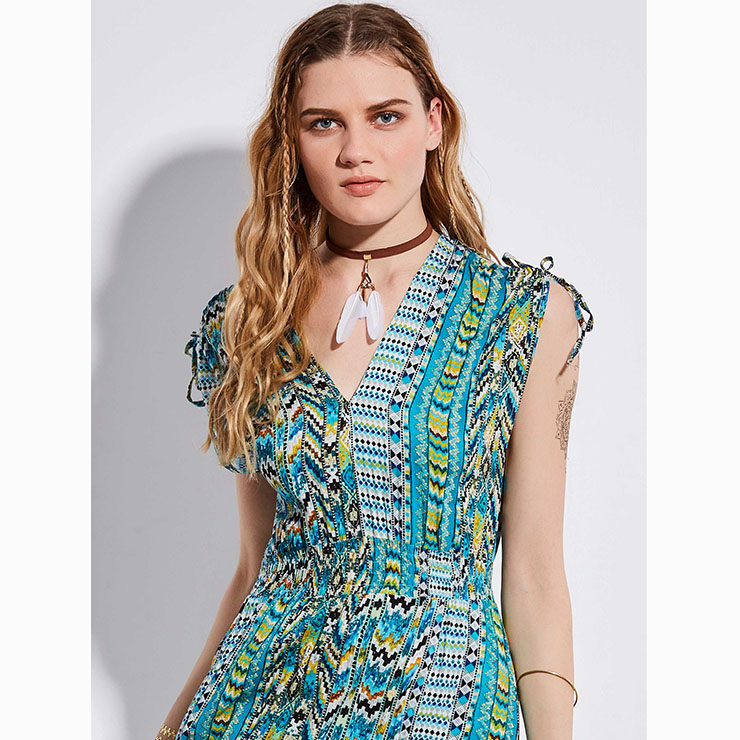 Sleeveless Maxi Dress, V Neck Maxi Dress, Vintage Slit Maxi Dress, Vintage Geometric Print Dress, Casual Maxi Dress Sleeveless, Fashion Backless Dress, #N15685