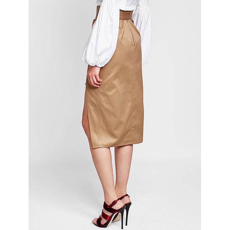 Vintage Khaki Skirt, Mid-Calf Skirt for Women, Khaki Pencil Skirt, High Waist Asymmetrical Skirt, Khaki Casual Skirt, Irregular Pencil Skirt, #N15691
