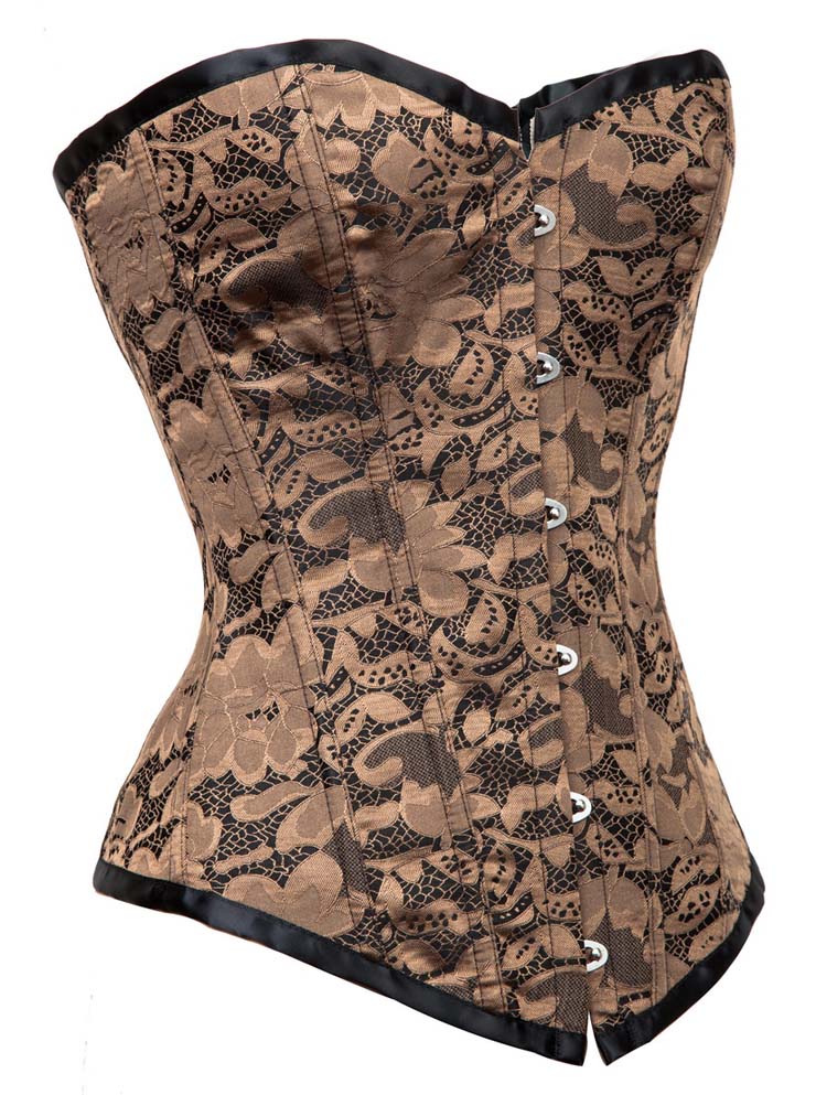 Vintage LightBrown Floral Lace Overbust Corset N10845