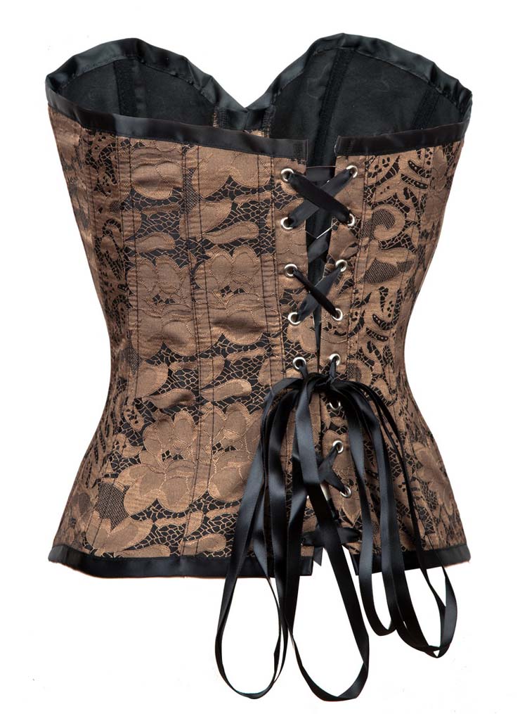 Vintage LightBrown Floral Lace Overbust Corset N10845