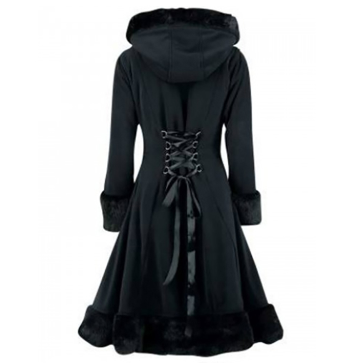 Long Hooded Coat With Horn-shaped Buttons