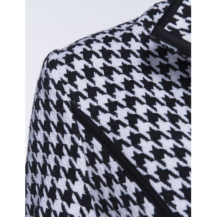 Long Sleeve Dress, Lapel Dress for Women, Single-Breasted Dress, Midi Dress for Women, Houndstooth Dress, Vintage Dress, Bodycon Dress, #N15428