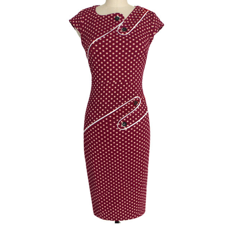 1950's Retro Red Patchwork Rockabilly Party Midi Pencil Valentine Dress N12131