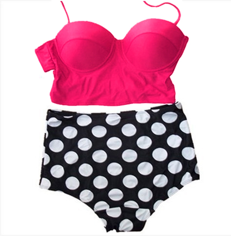 Vintage Polka Dot High Waist Bikini Bk