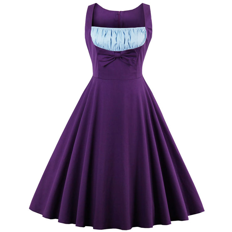1960's Vintage Purple Cocktail Swing Dress N12799