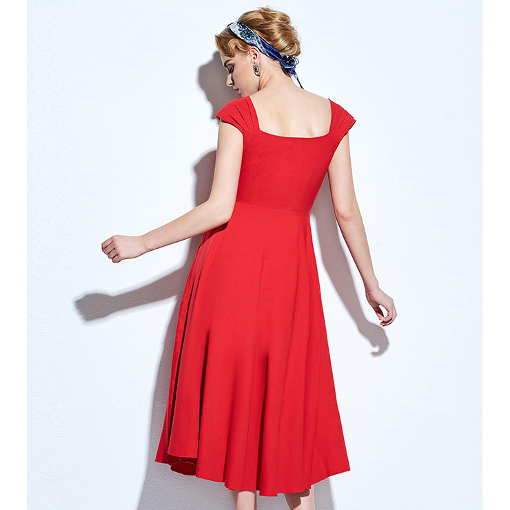 Spring Garden Party Swing Dress, Summer Day Dress Red, Vintage Casual Retro Dress, Cotton Vintage Tea Dress, Rockabilly Swing Dress, Women
