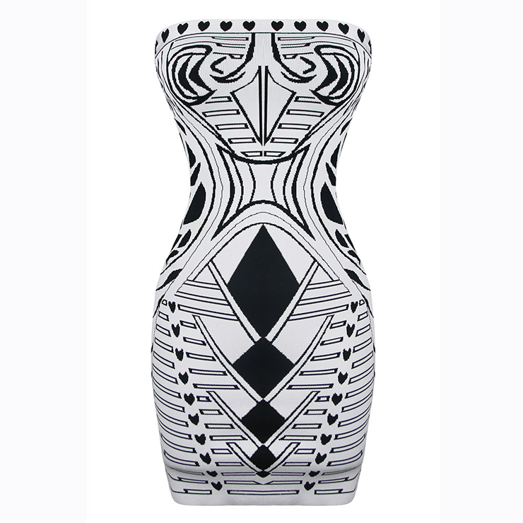 Women's Vintage Sleeveless Off Shoulder Black Print Bodycon Bandage Dress N15630