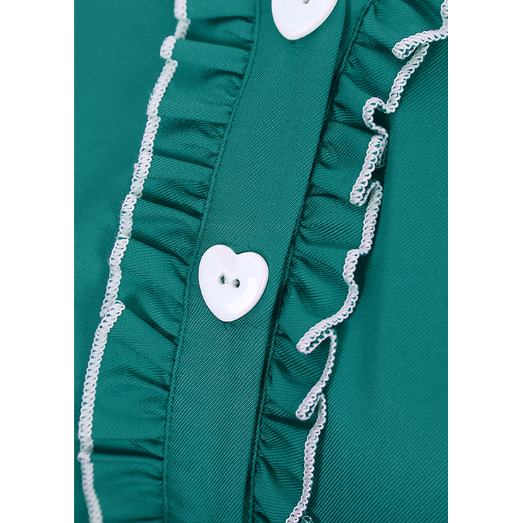 Women's Vintage V Neck Cap Sleeves Turndown Collar Green Shirt Dress N14053