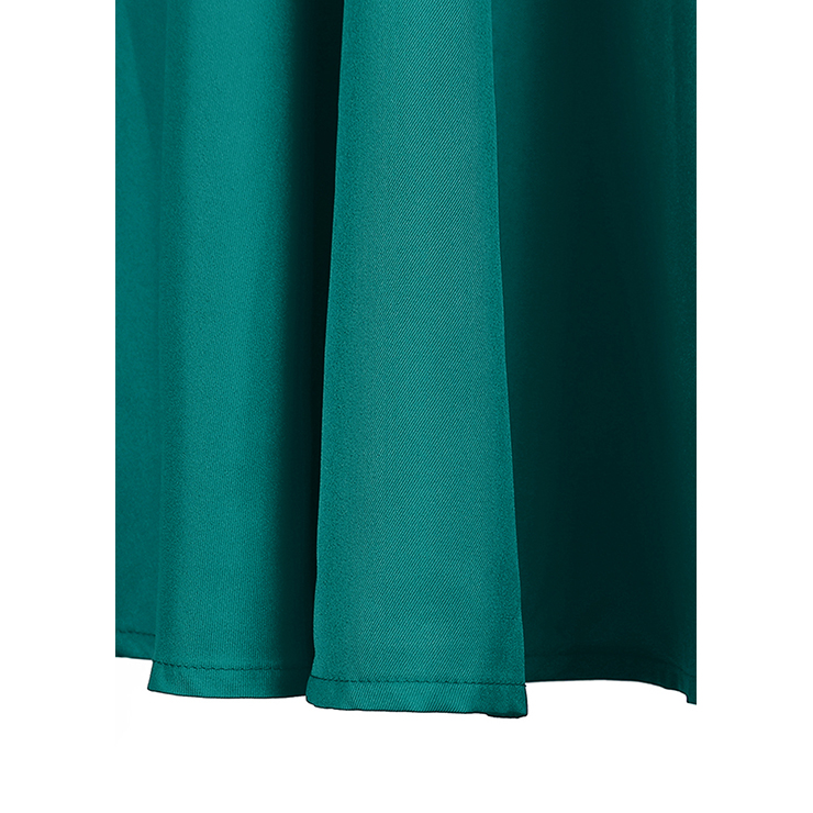 Women's Vintage V Neck Cap Sleeves Turndown Collar Green Shirt Dress N14053