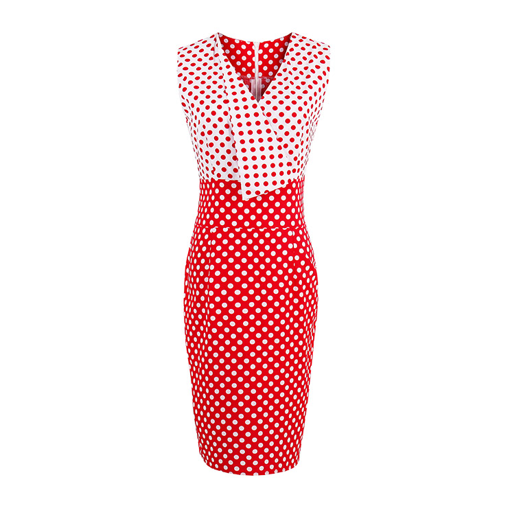 French Style Polka Dot V-Neck Bodycon Maxi Dress