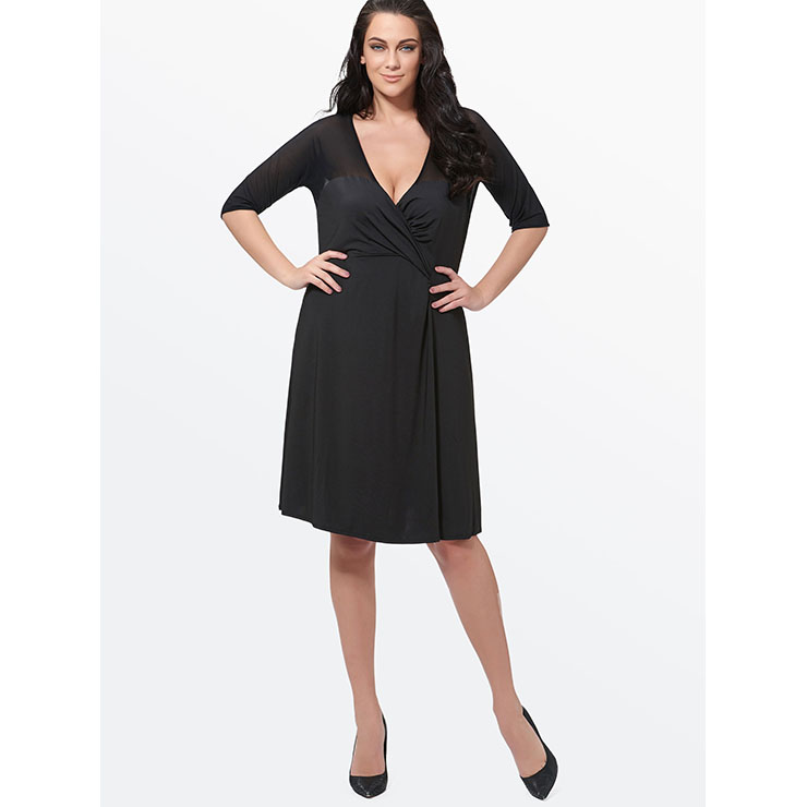 Women's Casual Plus Size Elbow Sleeve V Neck Loose Style Midi Dresses