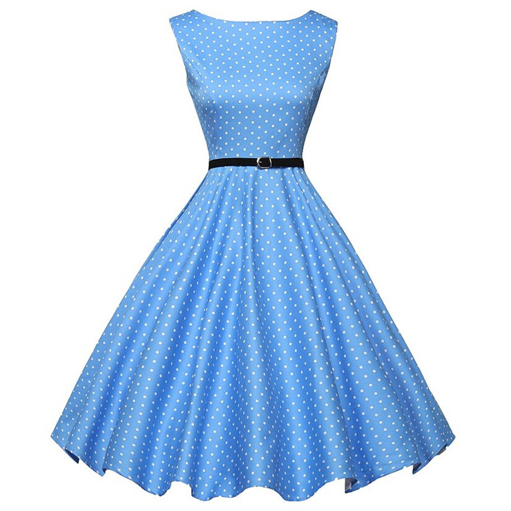 Women's Vintage Polka Dot Belt Casual Cocktail Party Dress N11392