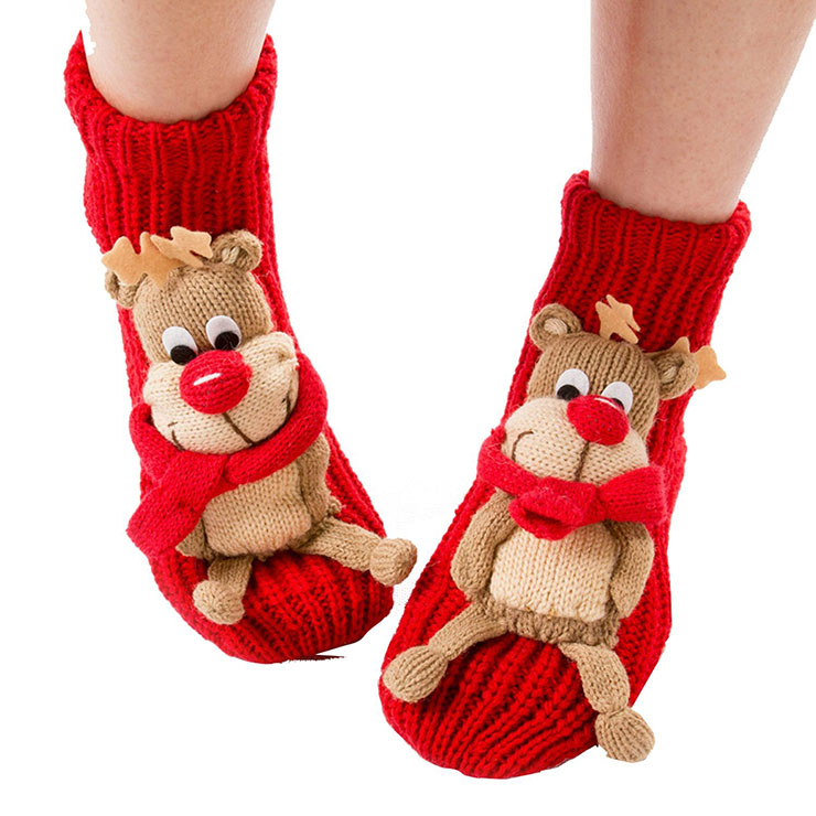 3D Cartoon Animal Woolen Knitted Socks, Household Socks, Comfortable Socks, Christmas Socks, #HG12113