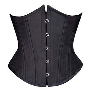 26 Steel Bone Underbust Corset, Comfortable Black Underbust Corset, Satin Busk Closure Lace Up Underbust Corset, Cheap High Quality Corset, #N9621