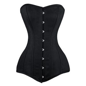 Cotton Double Boned Overbust Corset, Black Steel Bones Corset, Hourglass Torso Shaper Corset, #N8851