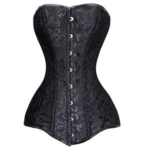 Jacquard Weave Double Boned Overbust Corset, Black Steel Bones Corset, Hourglass Torso Shaper Corset, Plus Size Corset, #N9892