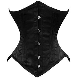 Double Boned Underbust Corsets, Black Steel Bones Underbust Corset, Satin Waist Training Underbust Corset, #N8847