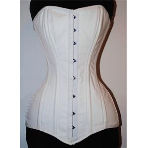 Cotton Double Boned Overbust Corset, White Steel Bones Corset, Hourglass Torso Shaper Corset, #N8852