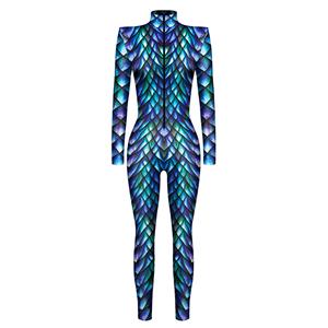 Futuristic Robot Printed Jumpsuit, Halloween Robot High Neck Slim Fit Bodysuit, Halloween Bodycon Jumpsuit, Long Sleeve High Neck Jumpsuit, Halloween Robot Jumpsuit for Women, #N22328