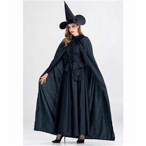 Black Vintage Witch Costume, Witch Halloween Party Dress, Sexy Black Witch Costume,  Black Sorceress Womens Costume, Halloween Magic Costume, #N14983