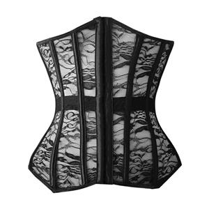 Fashion Black Bustier, Amazing Black Lace Bustier, Stretch Lace Waist Cincher, Black Lace Cincher, #N10023