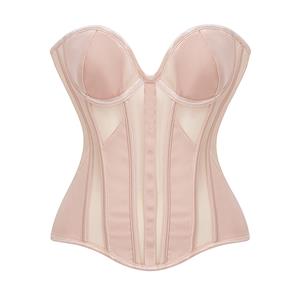 Apricot Corset Bodysuit, Mesh Corset Top, Back Lace-Up, Satin Bustier, Removable Straps, Waist Cincher, Body Shaper, Sheer Mesh, Adjustable Corset, Breathable Shapewear, Underbust Corset, Curvy Silhouette, Tummy Control, Fashion Bodysuit, Sexy Lingerie #N23868