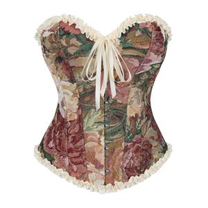 apricot corset, vintage floral top, lace-up bustier, V-neck bustier, adjustable strap corset, floral print bustier, romantic shapewear, waist cincher, retro blouse, feminine top, bridal lingerie, special occasion top, adjustable back, summer corset, boho chic top #N23856