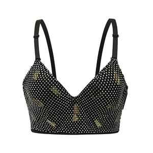 Sexy Artificial Diamond Clubbing Bra Top, Spaghetti Straps B Cup Bustier Bra, B Cup Bustier Bra for Women, Sexy Clubwear Bra Top,Sexy Black Artificial Diamond B Cup Bustier Bra Clubwear Crop Top, #N22767