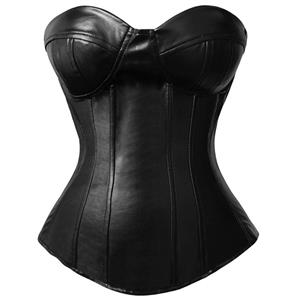 Back of zipper Leather Corset, Leather Corset, Black Leather Corset, #N4542