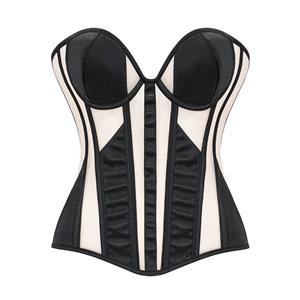 Apricot Corset Bodysuit, Mesh Corset Top, Black/Apricot Lace-Up, Satin Bustier, Removable Straps, Waist Cincher, Body Shaper, Sheer Mesh, Adjustable Corset, Breathable Shapewear, Underbust Corset, Curvy Silhouette, Tummy Control, Fashion Bodysuit, Sexy Lingerie #N23869
