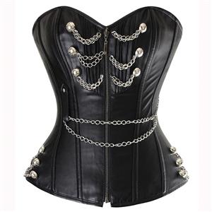 Steel Bones Corset, Black Chains Steampunk Corset, Chains Steampunk Corset, #N5437