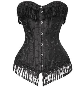 Black Jacquard Weave Corset, Up And Down Fringed Strap Edge Outerwear Corset, Palace Series Corset, Cheap High Quality Outerwear Corset, #N9631