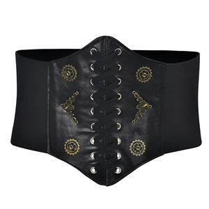 Tied Wasit Belt, High Waist Corset Cinch Belt, Steampunk Wasit Belt, Waist Cincher Belt Black, Elastic Wide Waistband Cinch Belt, Lace Up Wide Waistband Cinch Belt, #N18654