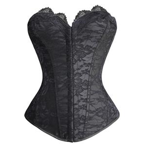 Sexy Floral Lace Corset, Black Lace Corset, Lace Overbust Corset, #N8970